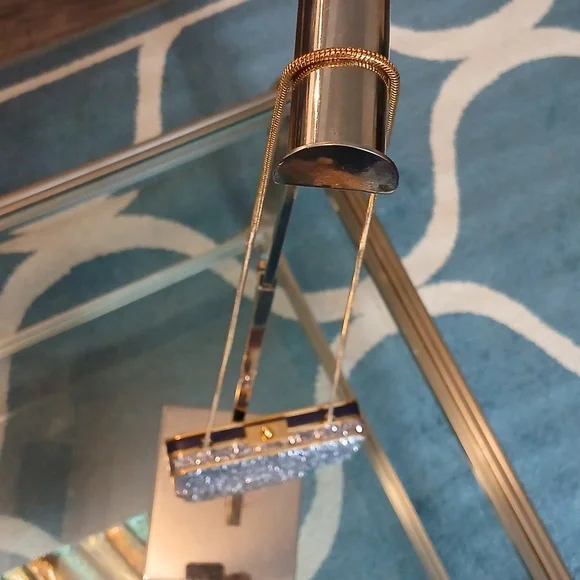 henri bendel Party Box Silver Glitter Clutch with Gold Trim - Picture 7 of 11